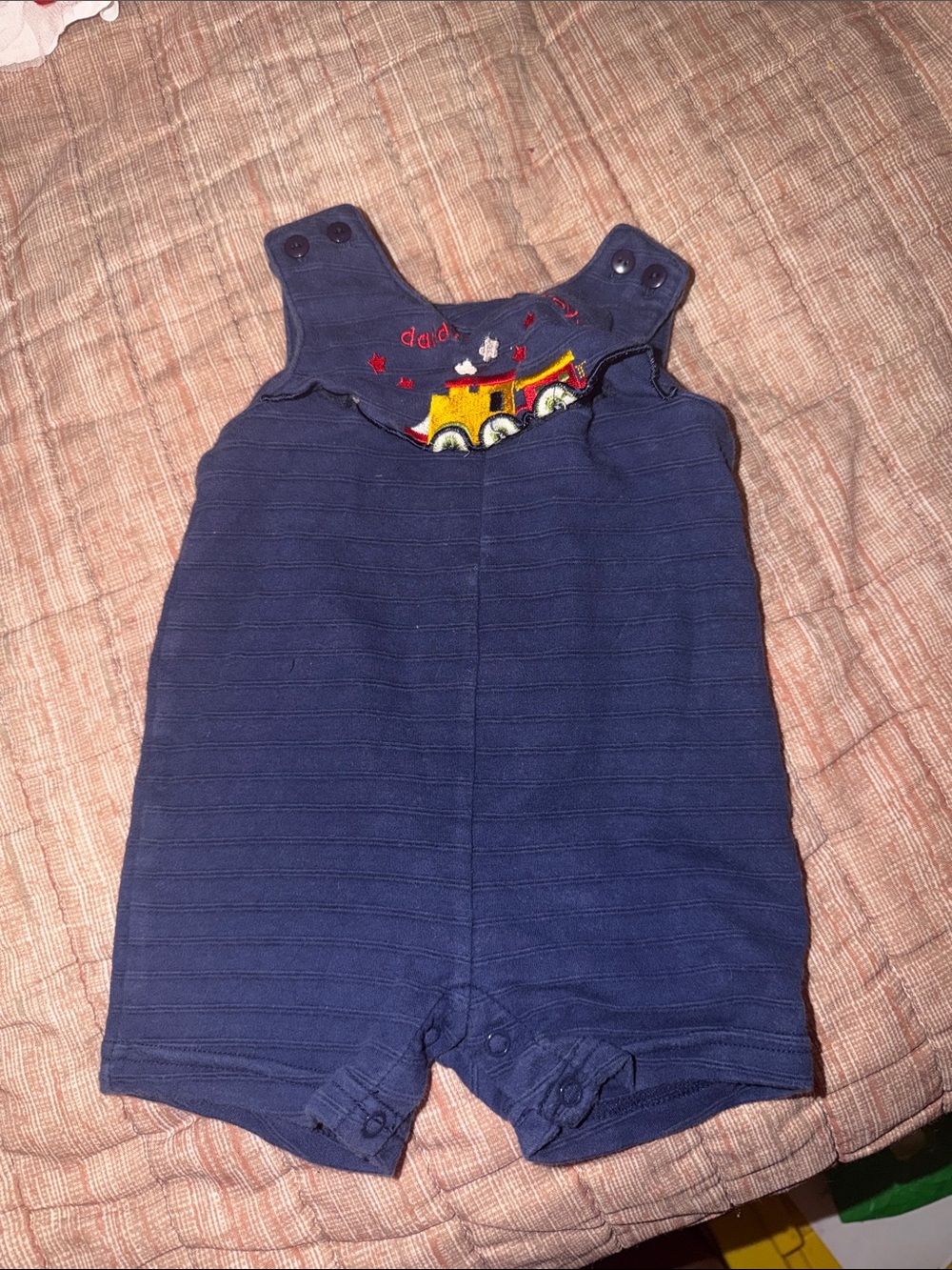 Navy Blue Toddler Shortall with Truck Embroidery